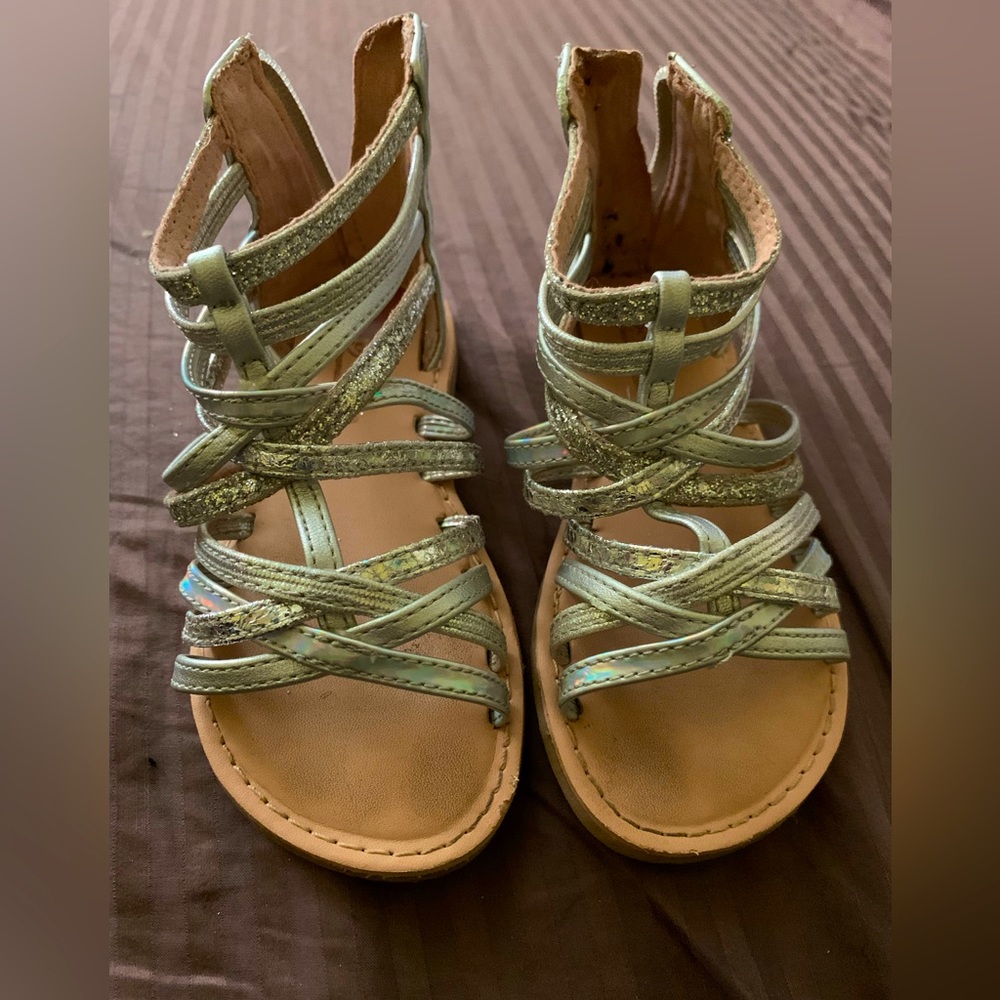 Lightly Worn Strappy Silver Sandals- Size 10 Toddlers